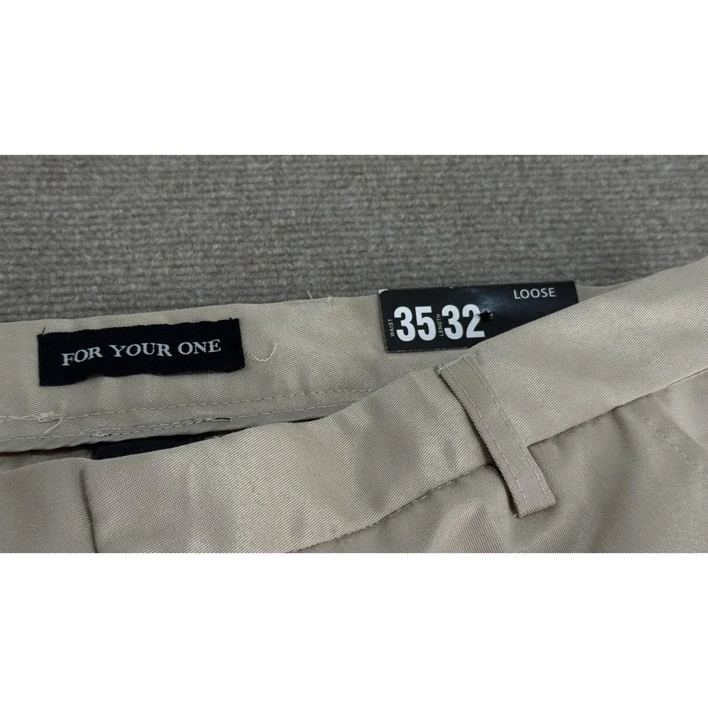 FOR YOUR ONE Pants Mens 35x32 Beige Loose Dress Straight Leg Pleated‎ Casual